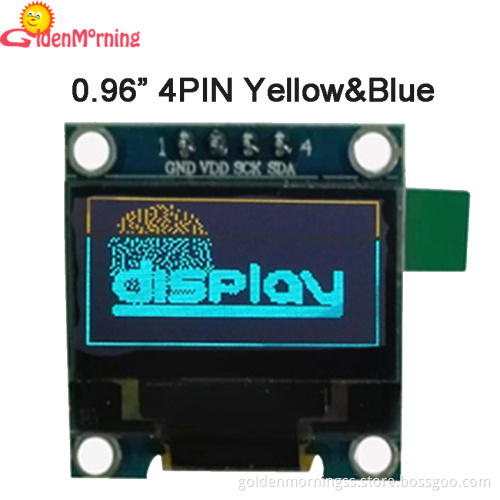0.96" OLED display, 4P interface IIC i2c, 128*64 pixels, with yellow & blue colors